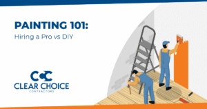 Painting 101: hiring a pro vs diy. CCC logo. two men painting interior wall of home.