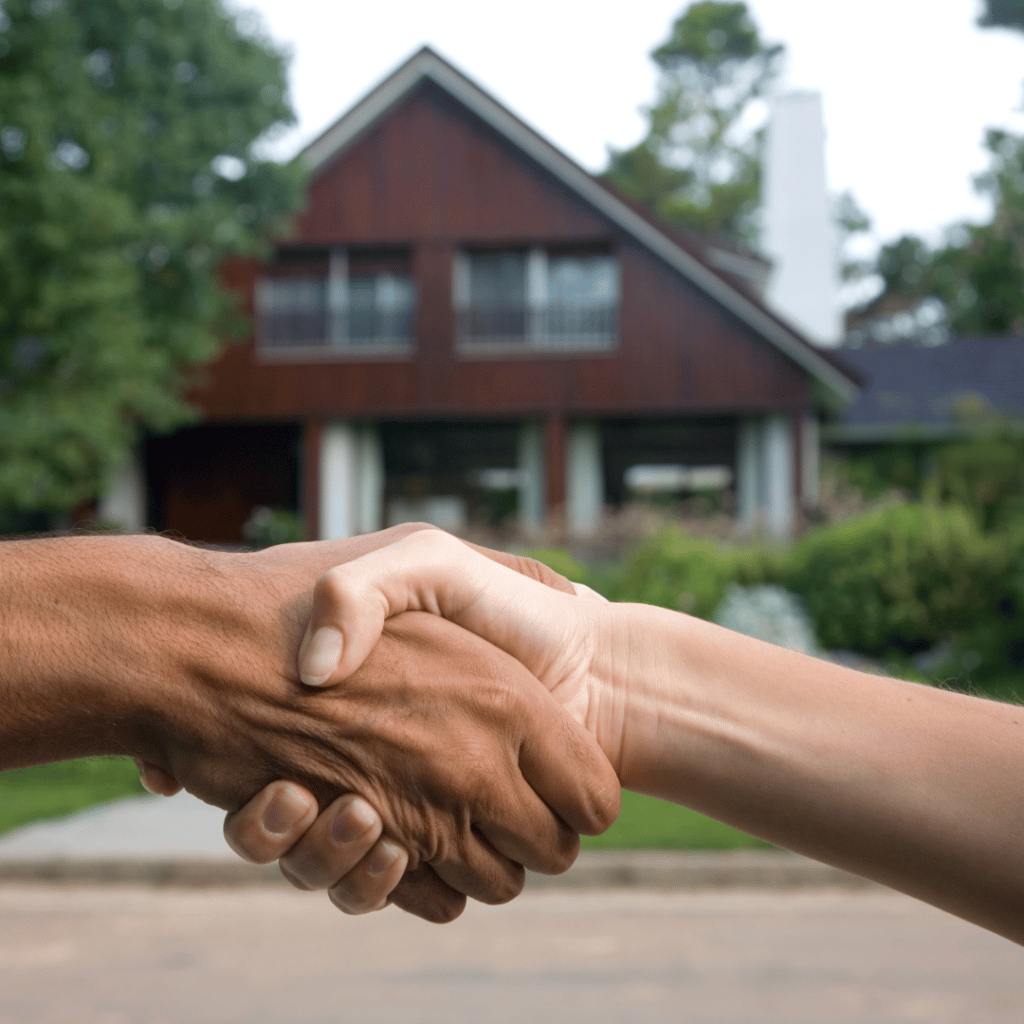 handshake in front of residential home