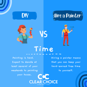 diy painter next to professional painter. Painting is hard. Expect to devote at least several of your weekends to painting your house. Hiring a painter means that you can keep your hard-earned free time to yourself.