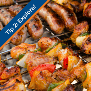 Tip 2: explore. Various assortment of meats on a grill