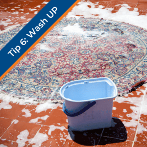 outdoor rug covered in soapy water